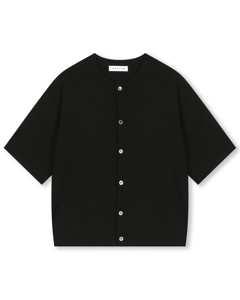 FINE KNIT HALF SLEEVE CARDIGAN BLACK