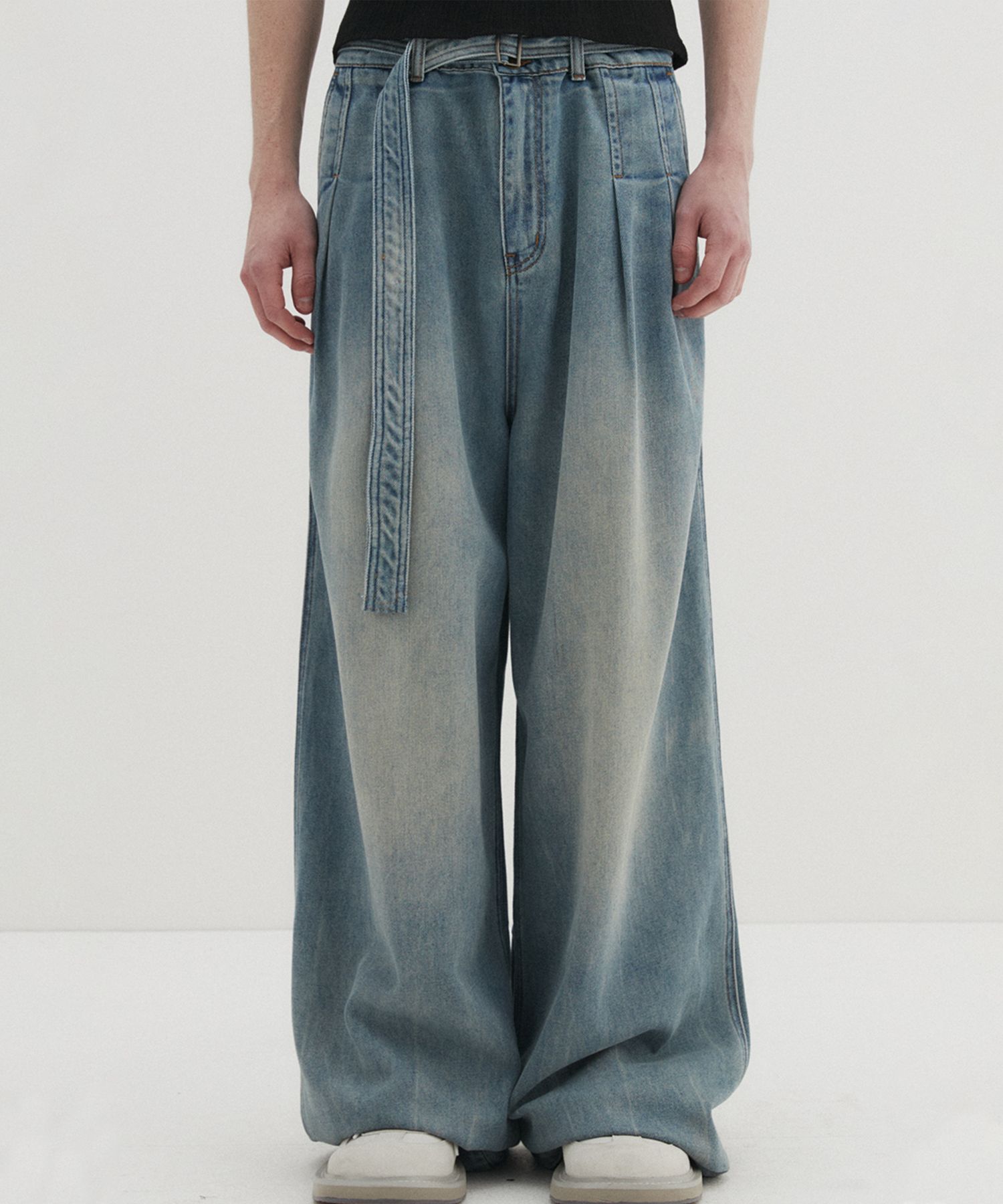 MUSINSA | DNSR Like Linen Belted Denim Pants Blue