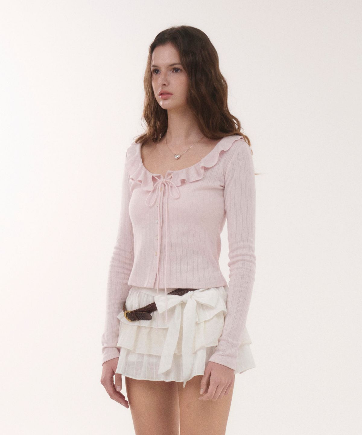 서울리(SEOULI) DEWY POINTELLE FRILL TOP [SOFTY PINK/MUTED PINK]