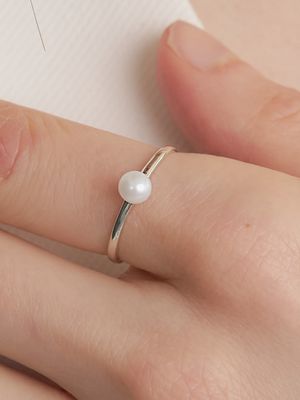 [Cotidiano]Simple Pearl Silver Ring Ir273