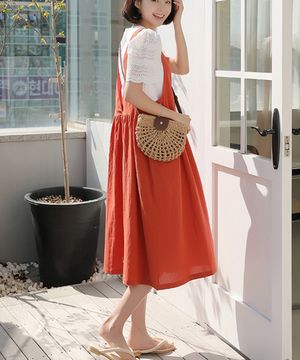 루즈핏 멜빵 포켓 뷔스티에 원피스