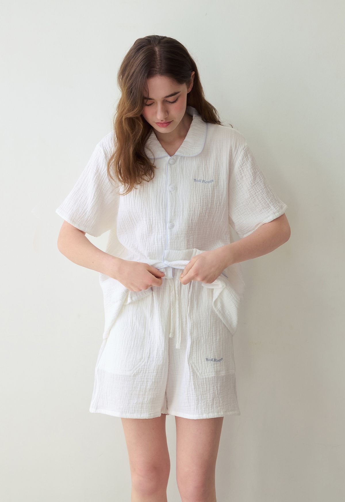 보일하우스(BOIL HOUSE) Wavy Pocket Pajamas Set (white)