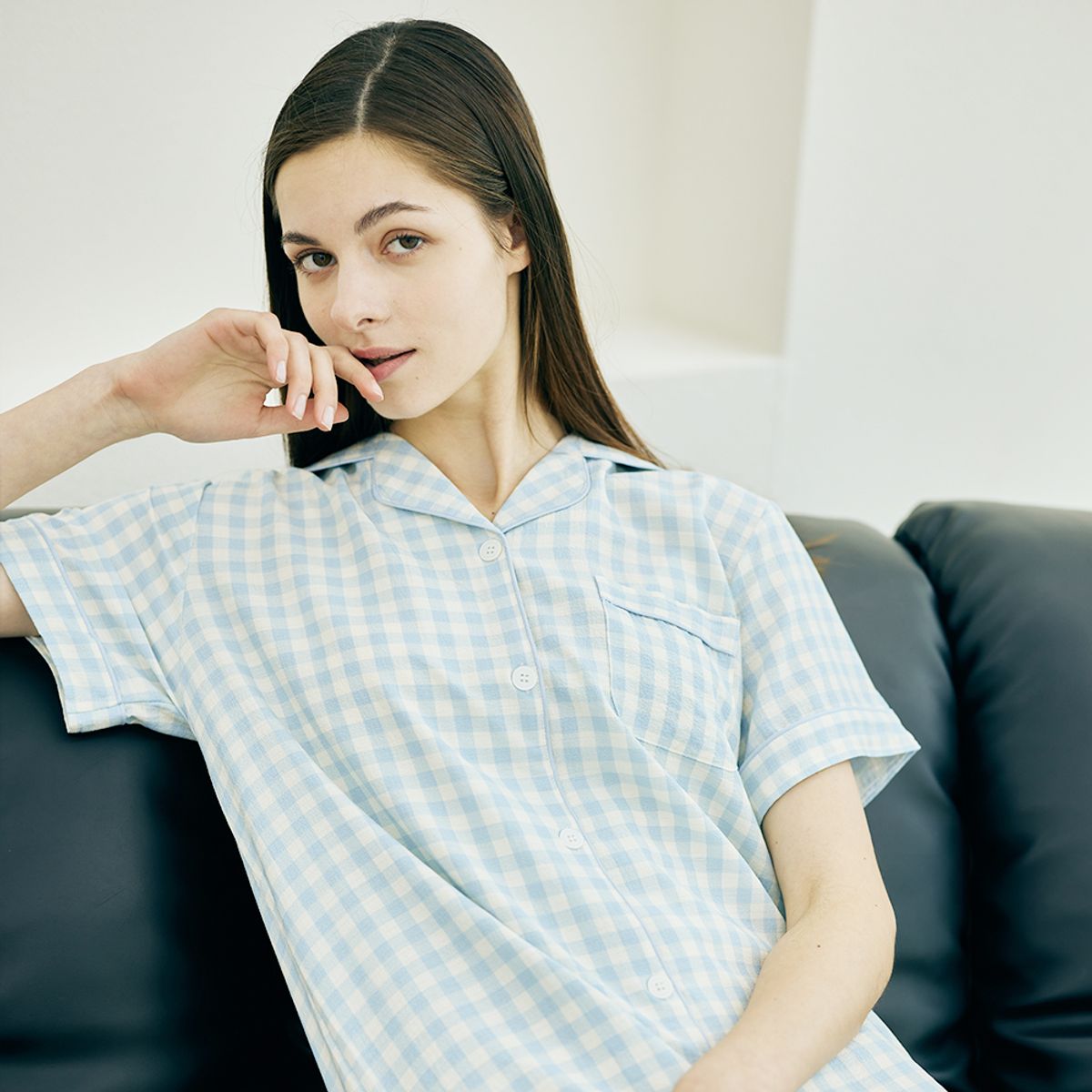 테라우드 홈웨어(TERAWOOD HOMEWEAR) 여성 윈디 체크 반팔 원피스 잠옷