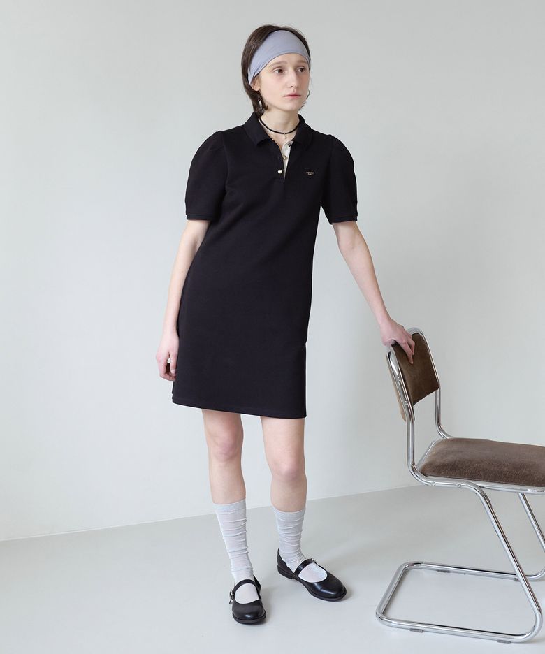 우먼 퍼프 카라 원피스 Black