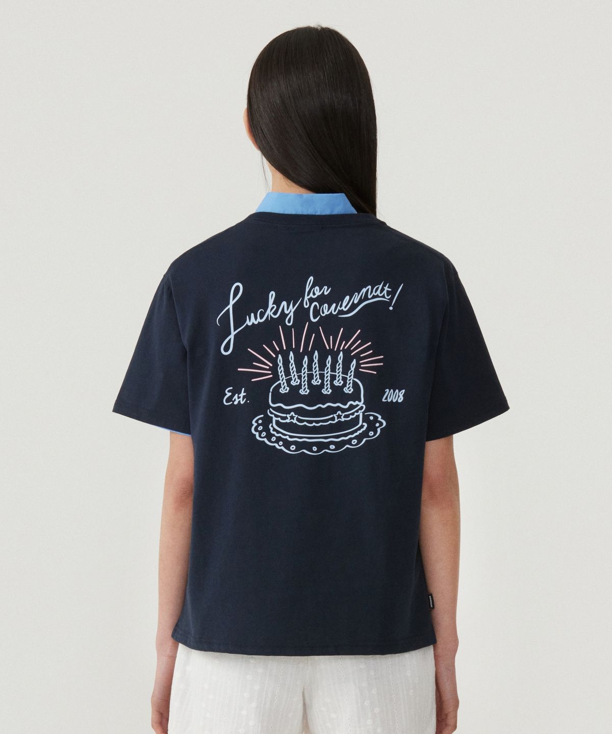 커버낫 우먼(COVERNAT WOMAN) 우먼 세미오버핏 케이크 티셔츠 Navy
