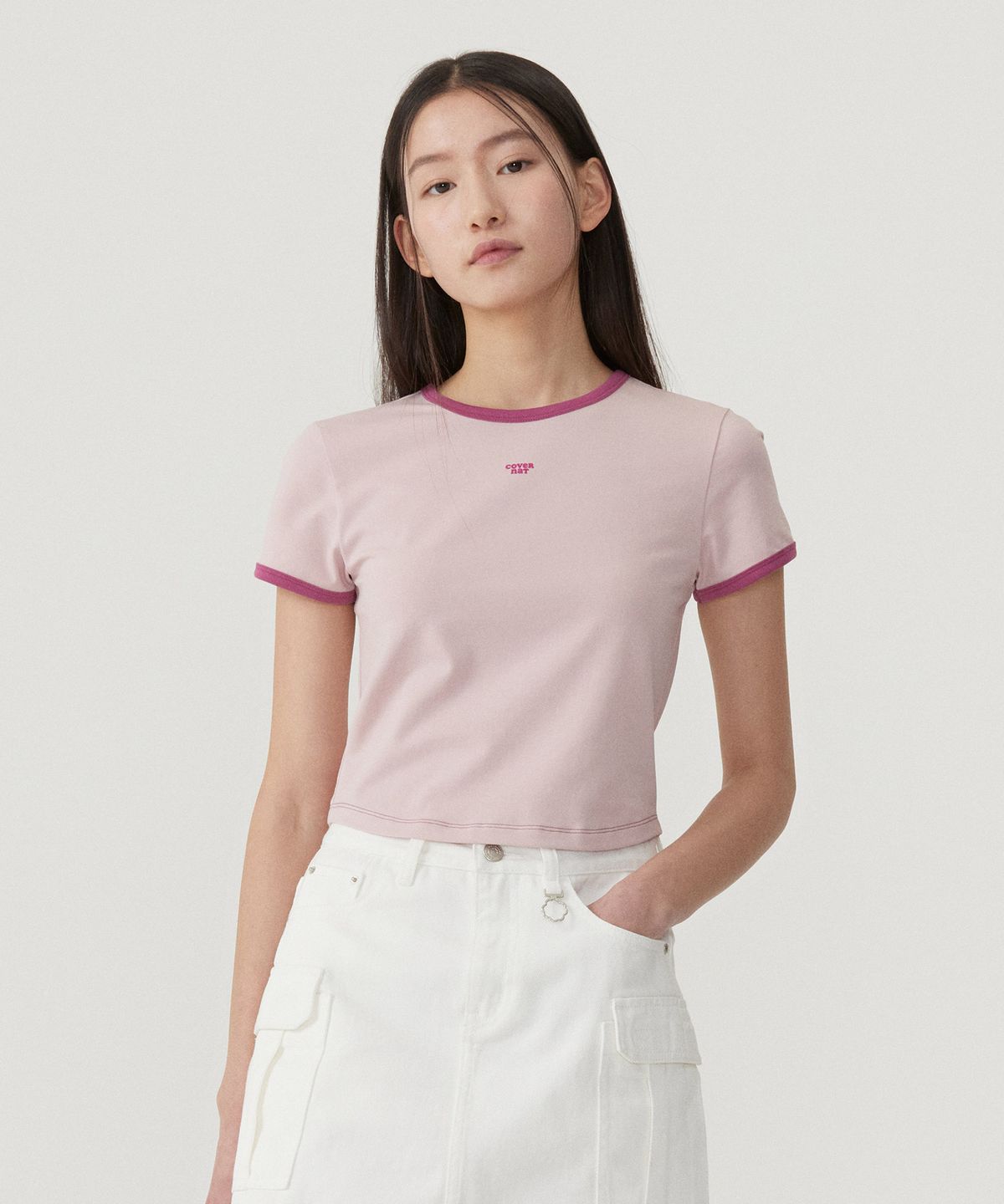 커버낫 우먼(COVERNAT WOMAN) 우먼 베이비핏 링거 티셔츠 Light Pink