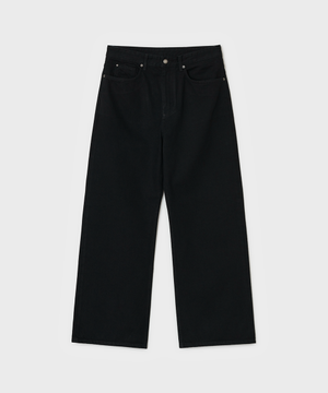 트루 와이드 데님 팬츠 - 원 워시드 블랙