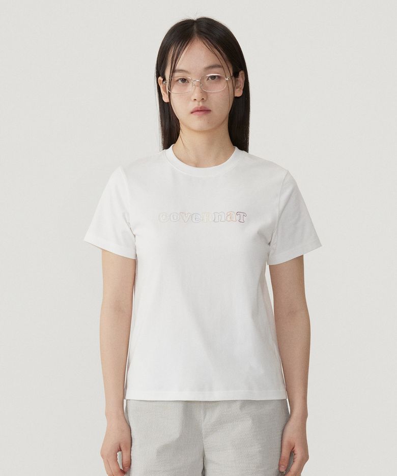 우먼 쿨 코튼 레인보우 쿠퍼로고 티셔츠 White
