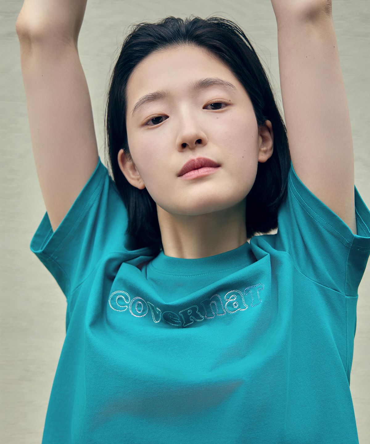 커버낫 우먼(COVERNAT WOMAN) 우먼 쿨 코튼 레인보우 쿠퍼로고 티셔츠 Green