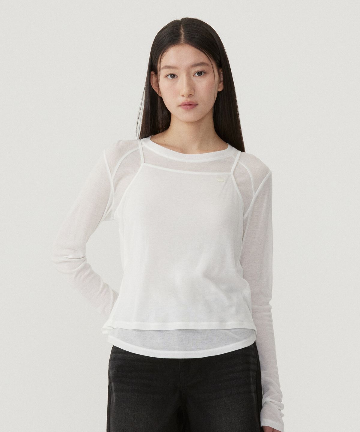 커버낫 우먼(COVERNAT WOMAN) 우먼 시어 레이어드 롱슬리브 White