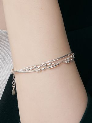 [Cotidiano]Silky Layered Ball Silver Bracelet Ib327