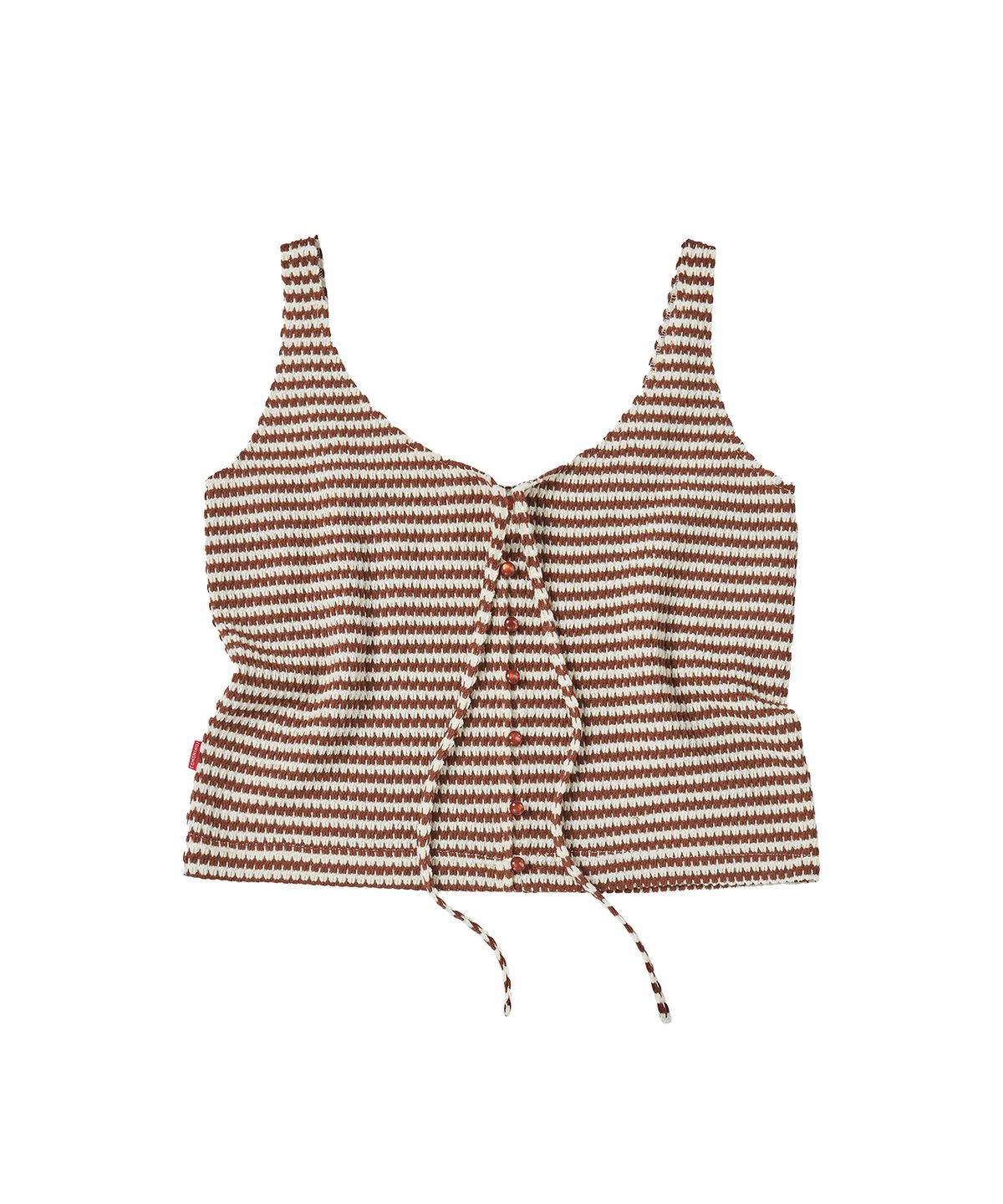 꼬모니노즈(COMONINOZ) W CROCHET RIBBON VEST [BROWN]