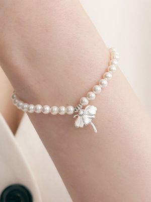 [Cotidiano]Signature Flower Pearl Silver Bracelet Ib334