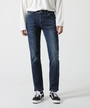 속밴딩 블루 샌드워싱 일자 청바지