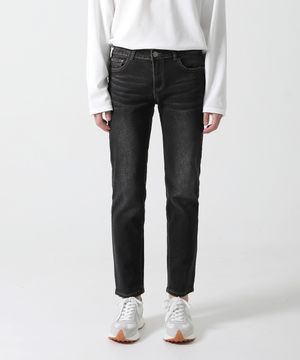 속밴딩 블랙 샌드워싱 일자 청바지