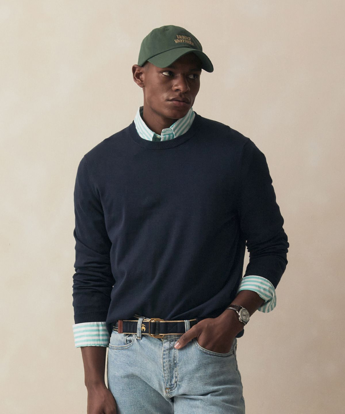 브룩스 브라더스(BROOKS BROTHERS) 수피마코튼 크루넥 스웨터 (네이비) (BBWRMM7545QFS)