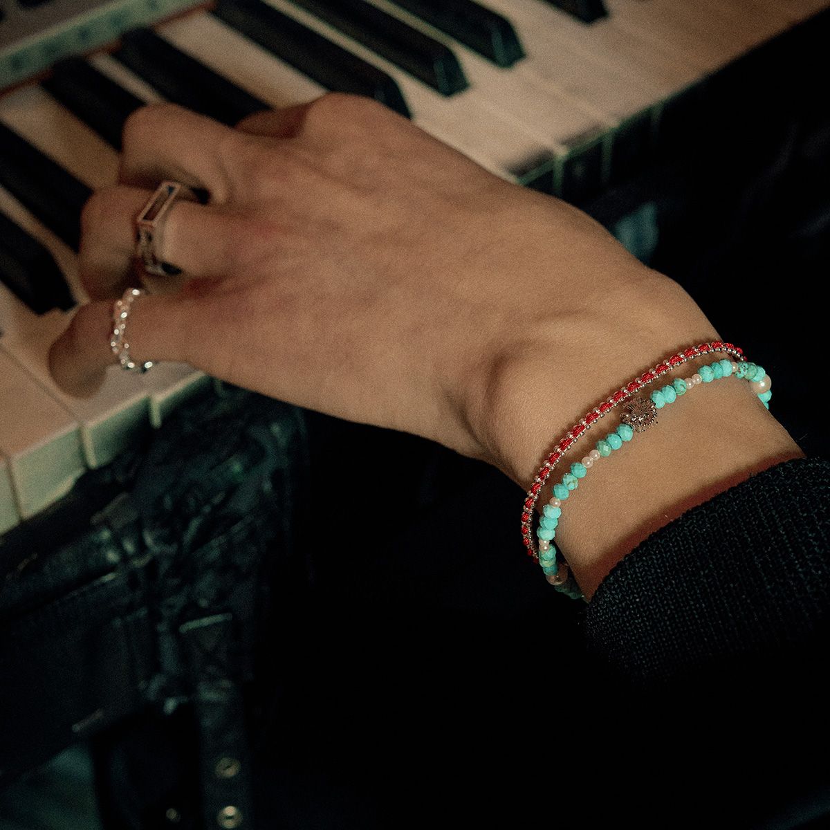 SILVER TAG ■ Aqua Turquoise Pearl Bracelet ブレスレット Turquoise and Freshwater Pearl Bracelet, Large Turquoise