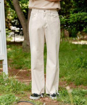 밑단컷팅 베이지 와이드 면팬츠