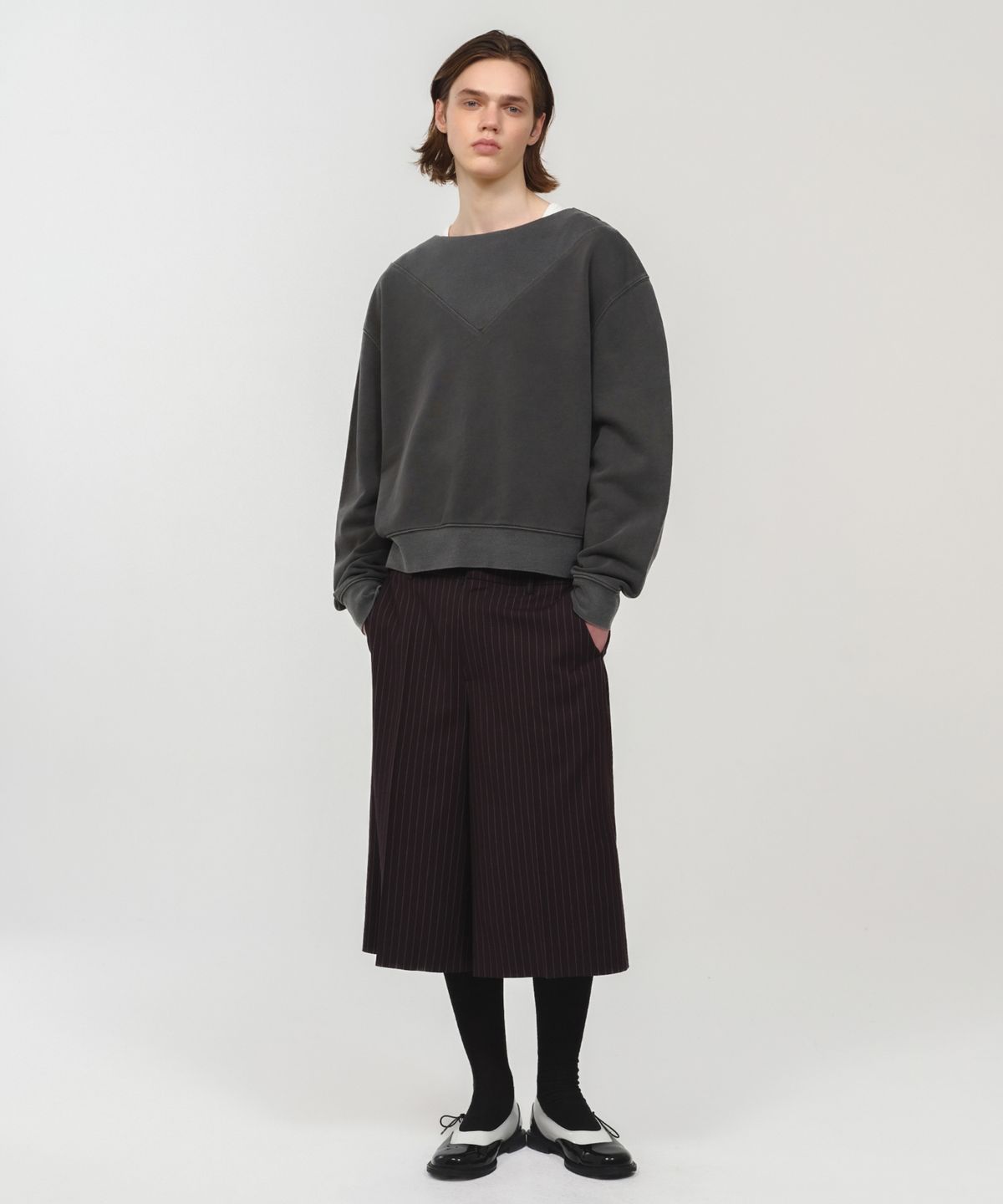 문선 아카이브(MOONSUN ARCHIVE) UNISEX, Stripe Bermuda Slacks / Black