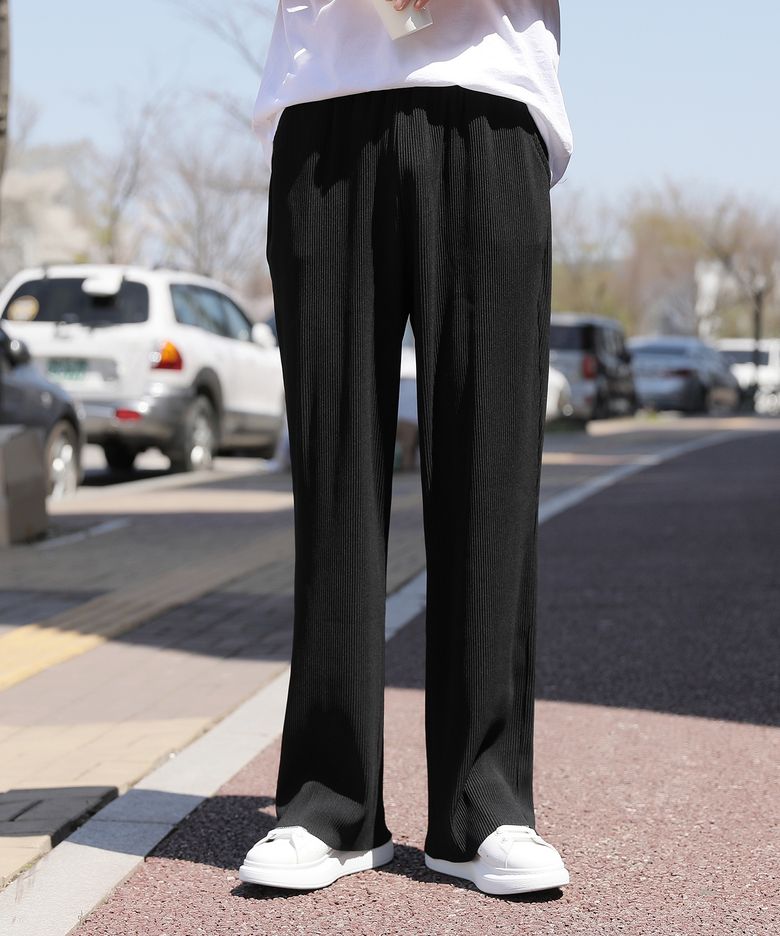 밴딩 블랙 골지 와이드 팬츠