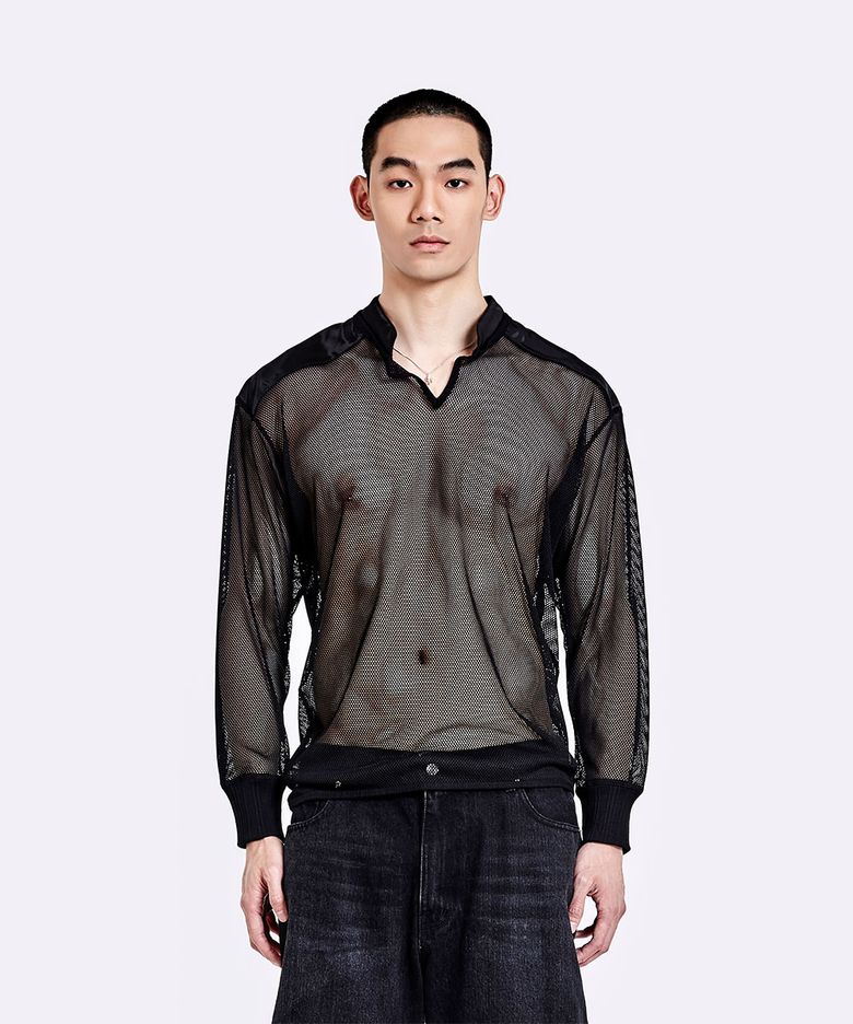 Mesh henly neck longsleeve - Black