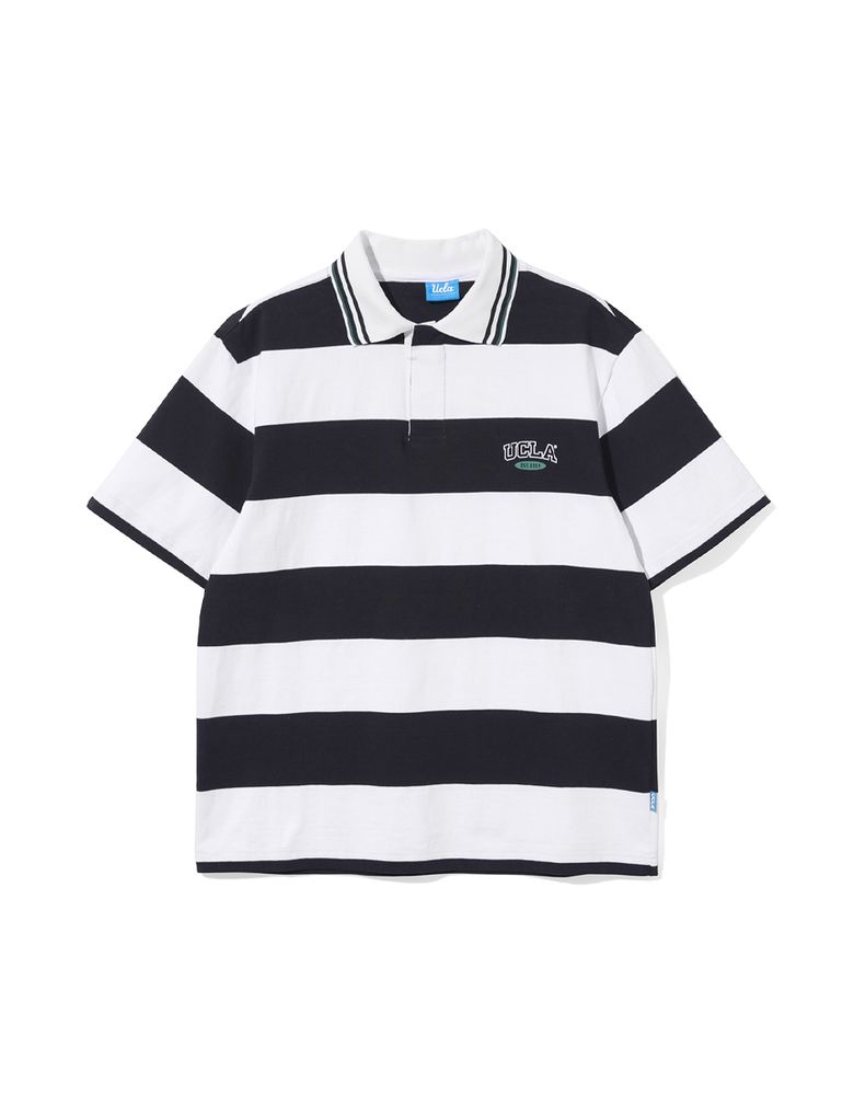 남녀공용 럭비 스트라이프 반팔 칼라 티셔츠[WHITE](UB6ST89)