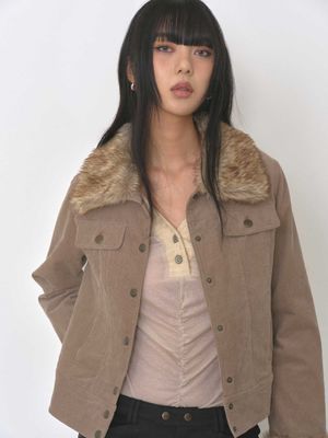 퍼카라 탈부착 골덴 자켓 - 베이지