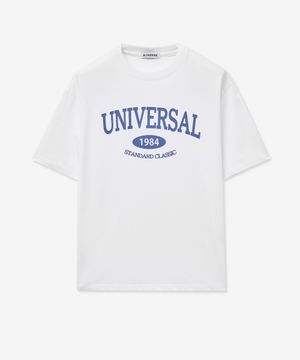 크루넥 오버핏 유니버셜 반팔 티셔츠_화이트블루