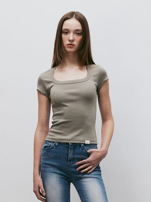 클래식 소프트 딥 스퀘어넥 티셔츠 (카키)