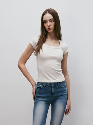 클래식 소프트 딥 스퀘어넥 티셔츠 (아이보리)