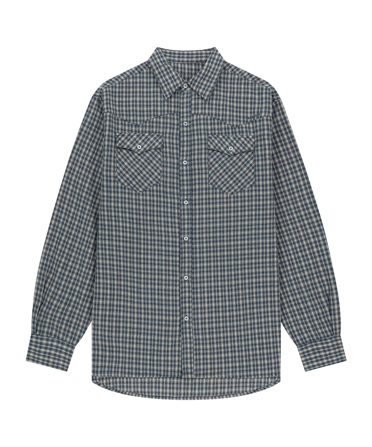 아캄(AAKAM) Western Vintage Check Shirts (Blue)