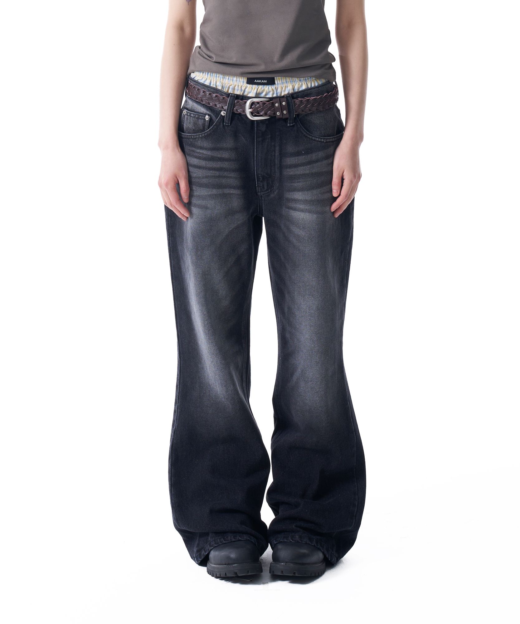 ★AAKAM★ Washed Flare Denim Pants MUSINSA | AAKAM Washed Flare Denim Pants (Black)