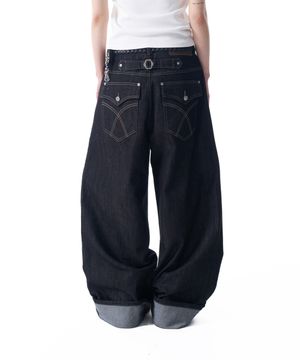 Cinch Back Denim Pants (Black)