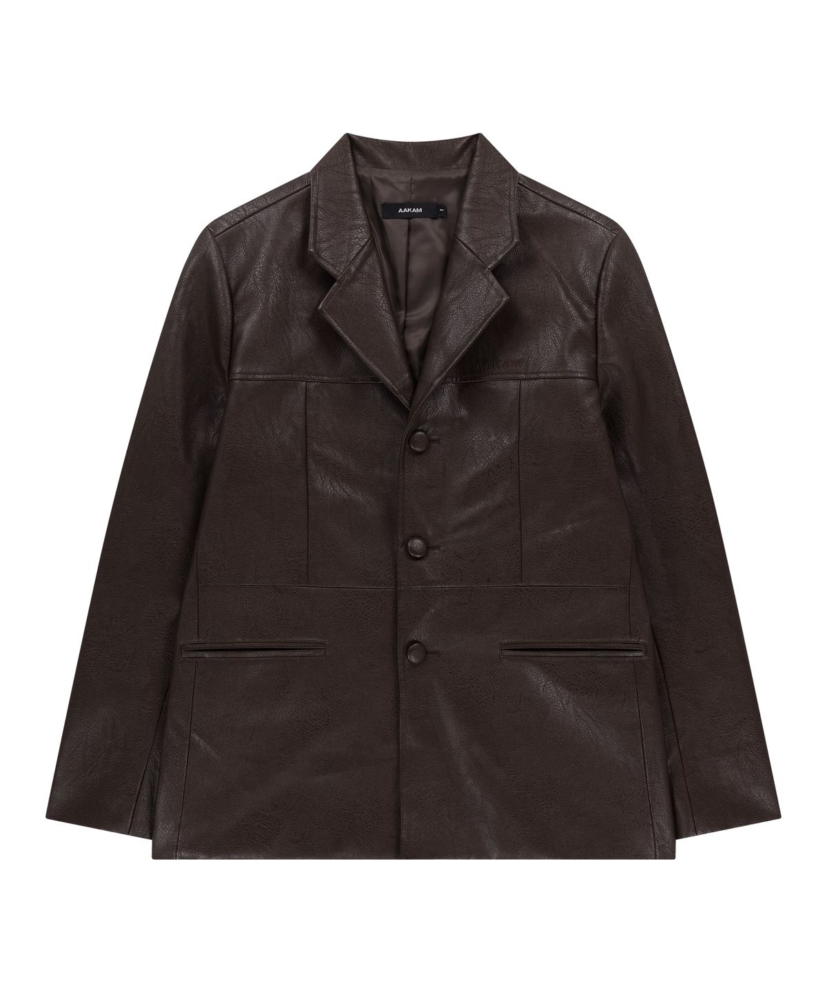 아캄(AAKAM) 3-Button Leather Blazer (Brown)