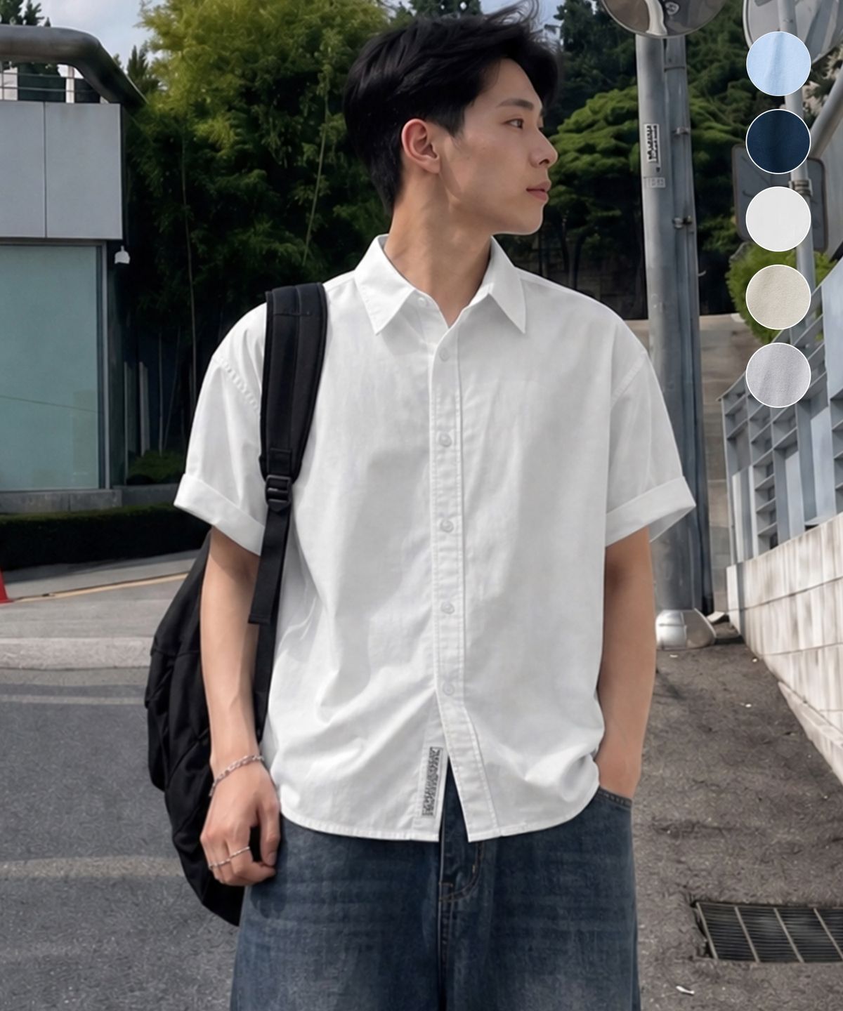 필루미네이트(FILLUMINATE) 올 데이 옥스포드 하프 셔츠-5Color [Basic & Crop 선택]