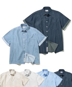 올 데이 린넨 라이크 하프 셔츠-5Color