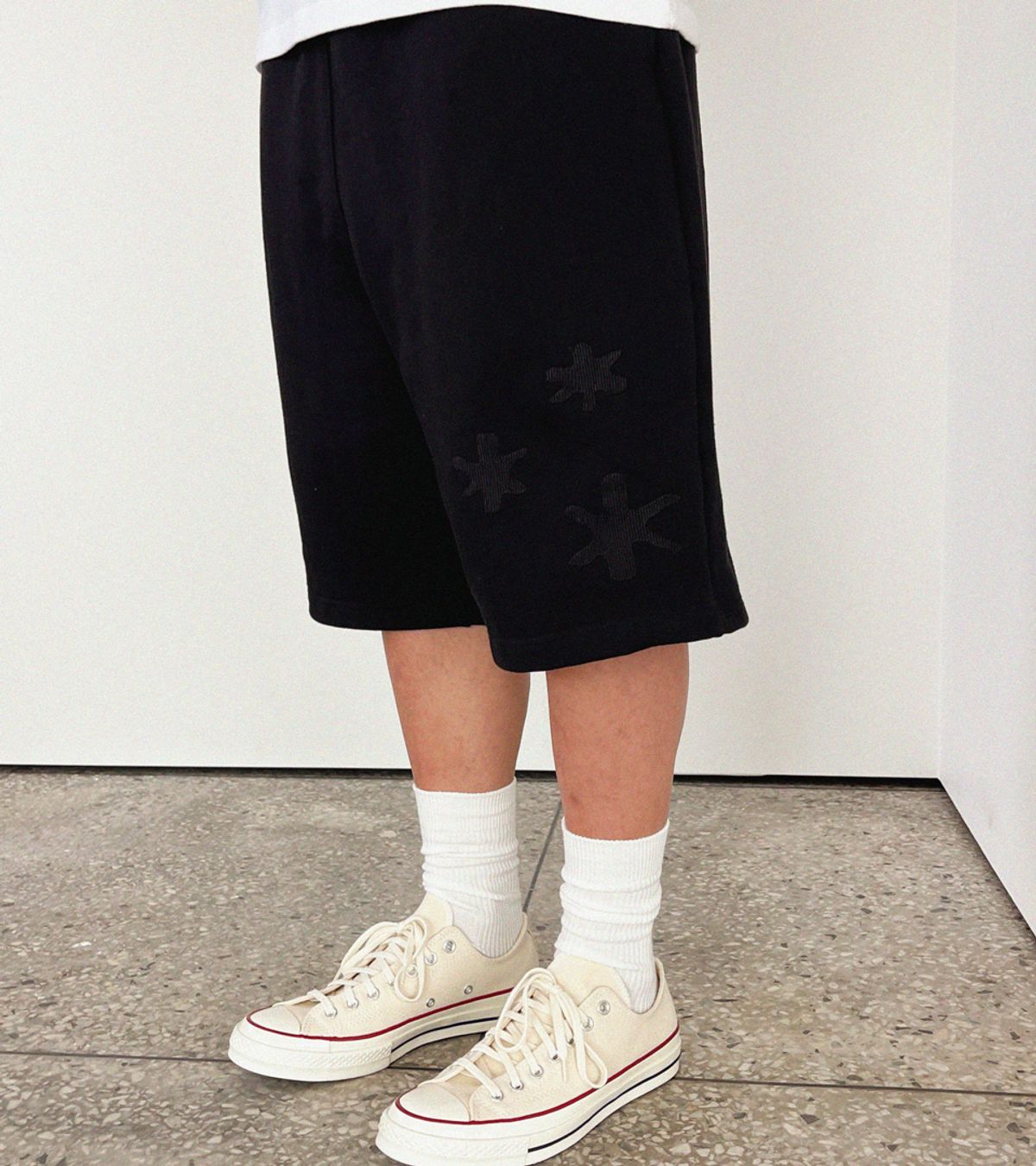 스텝온리(STAFFONLY) STAR EMBROIDERY HALFPANTS (BLACK)