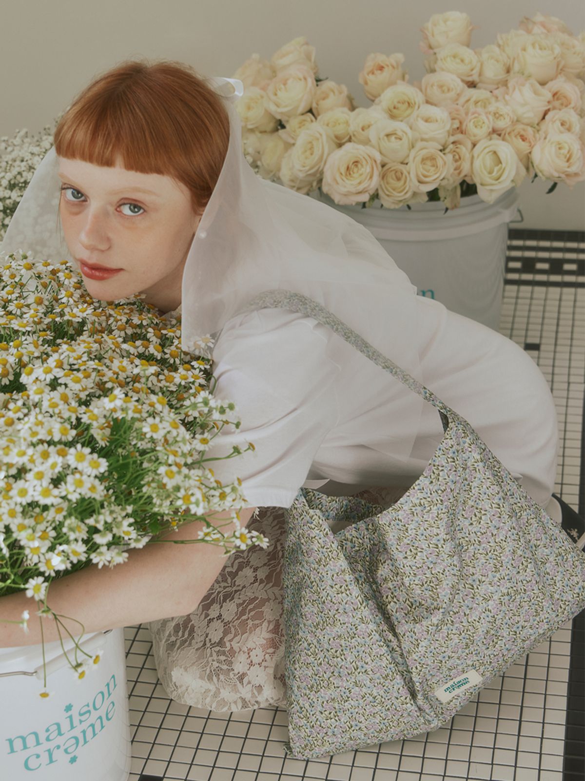 메종크렘(MAISON CREME) Floral eco bag _ Blue bouquet