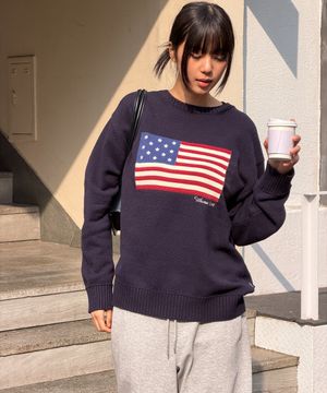 American Flag Intarsia Pullover / WHKAG1292U