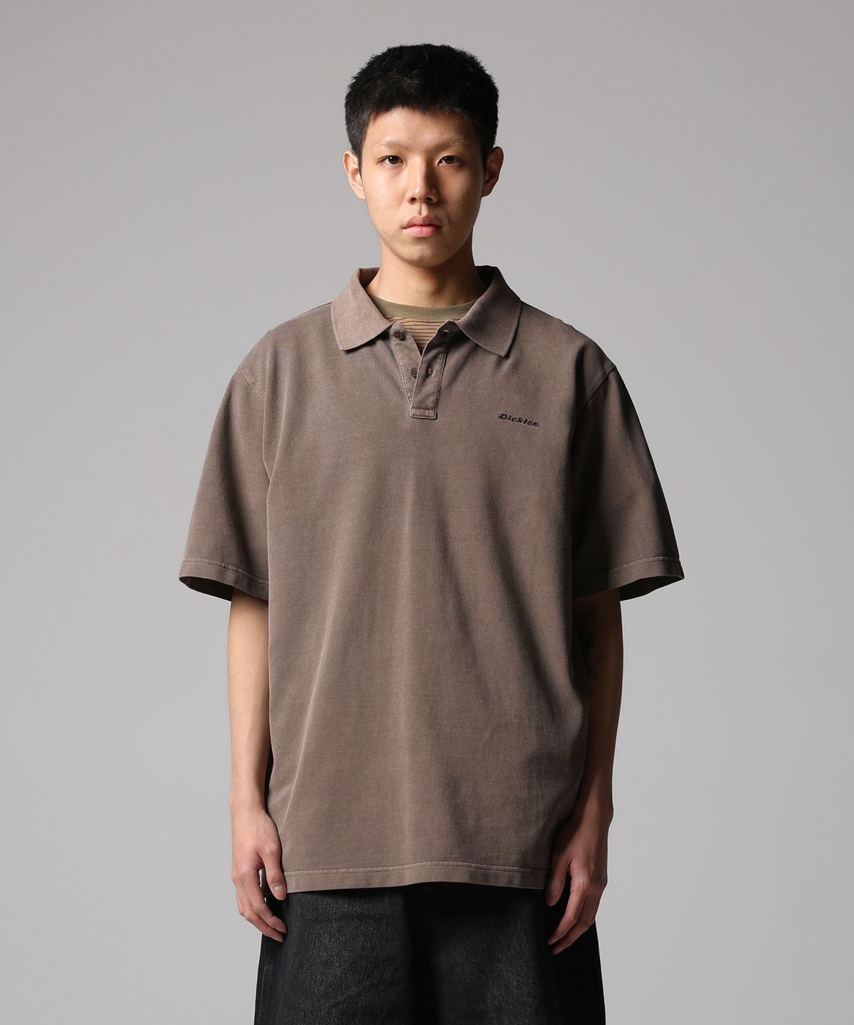 디키즈(DICKIES) 가먼트 다이드 피케 셔츠 Brown