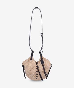 미니 탬파 라피아 레더 숄더백 - 내추럴:블랙 / PM0067FAC1X07MNABK