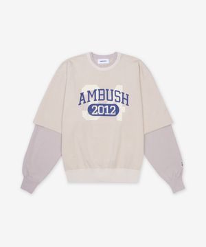 레이어드 크루넥 오버핏 티셔츠 - 베이지 / 1211533132