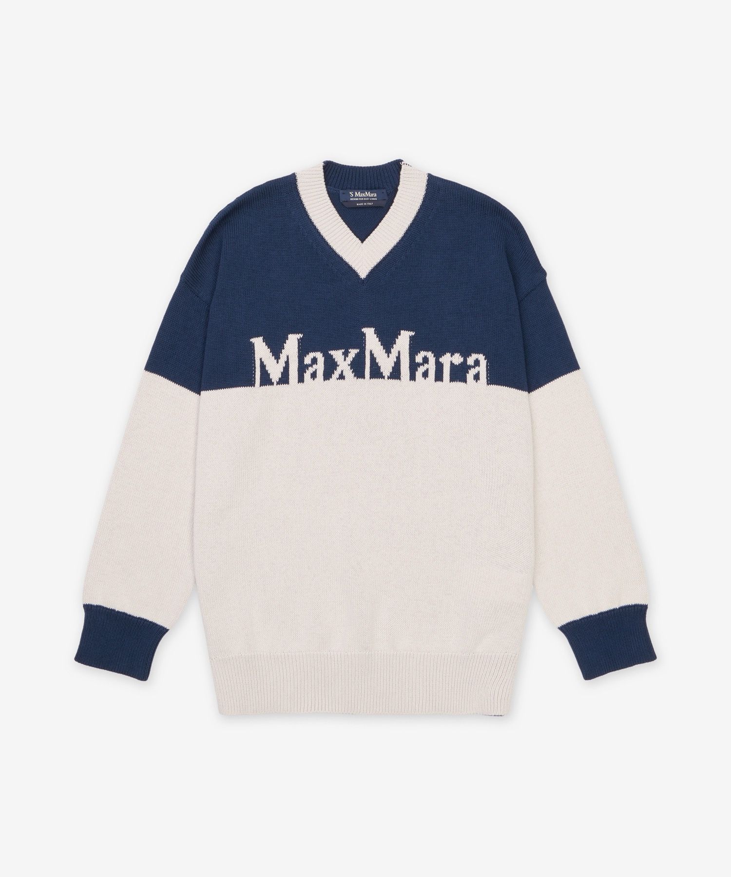 Max Mara ロゴ刺繍 Vネックセーター MUSINSA公式 | S MAX MARA ロゴ刺繍ニット - ブルーマリノ