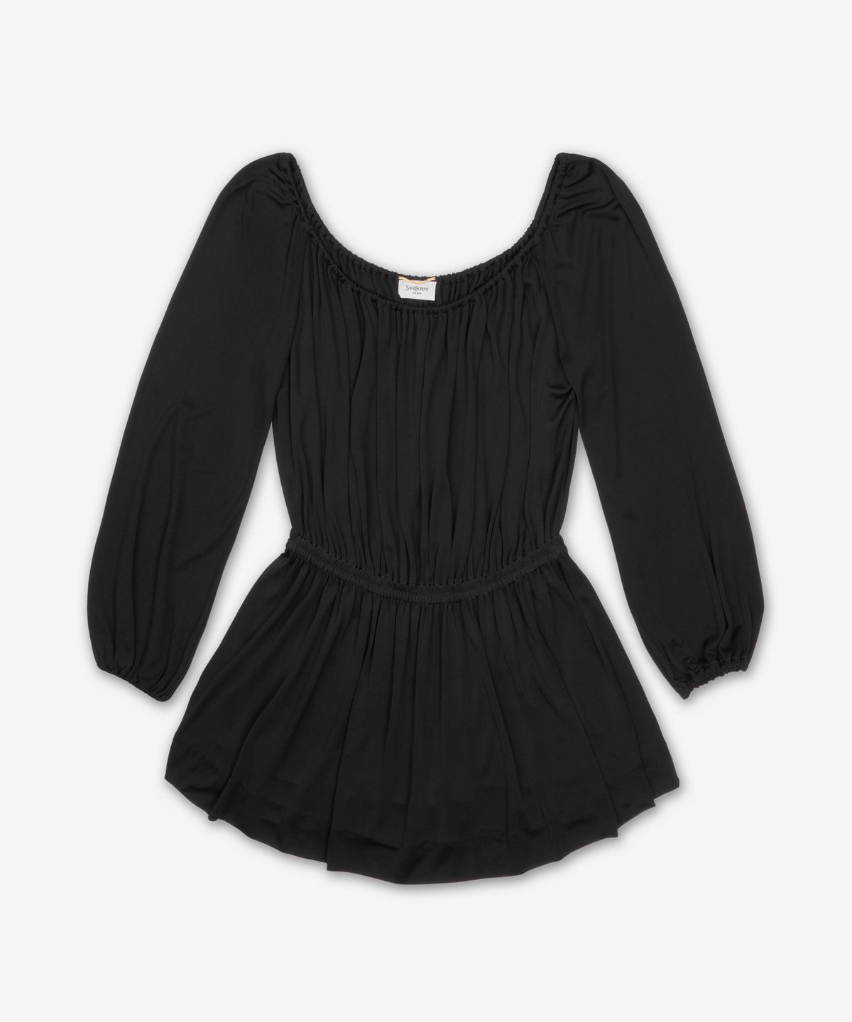 생로랑(SAINT LAURENT) 러플 디테일 미니 원피스 - 블랙 / 820924Y6H331000