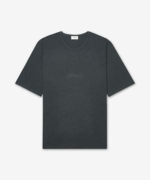 생 로랑 자수 로고 반소매 티셔츠 - 블랙 / 818535YBHD21025