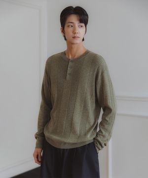 [DELUXE] 린넨 멀티 헨리 라운드 긴팔 니트 DLX1524 (3 COLOR)