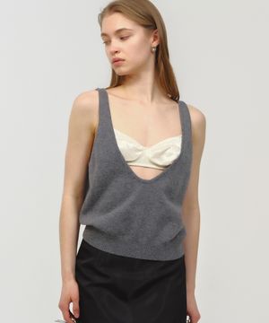U-Neck Knit Vest / Gray