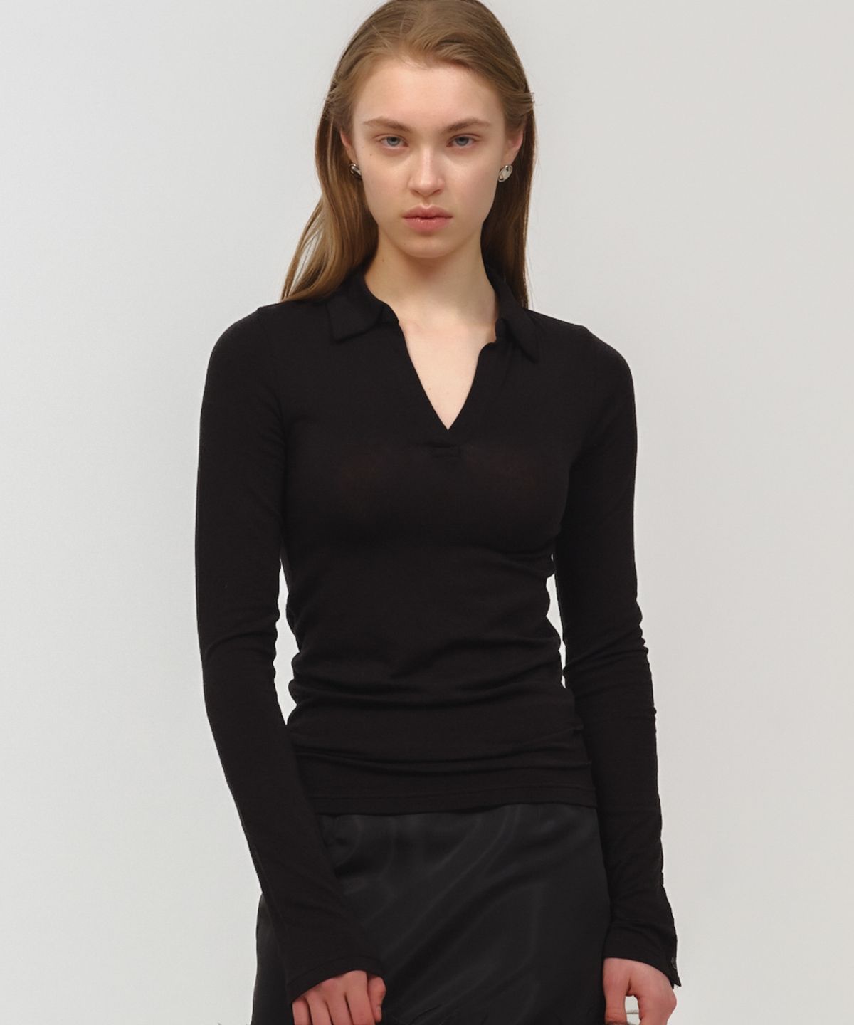 문선 아카이브(MOONSUN ARCHIVE) Slim Jersey Collar Top / Black