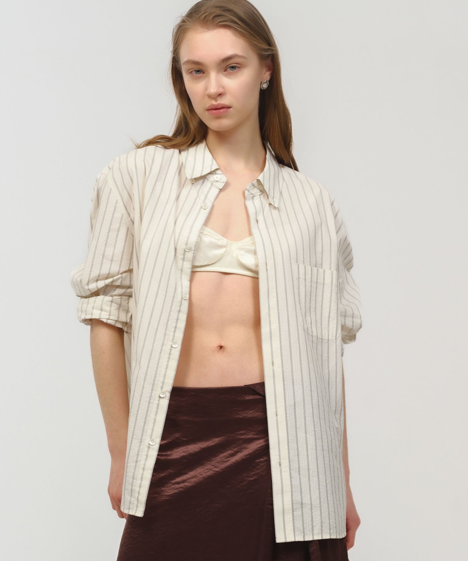 MUSINSA | MOONSUN UNISEX, Quiet Stripe Shirt / Ivory