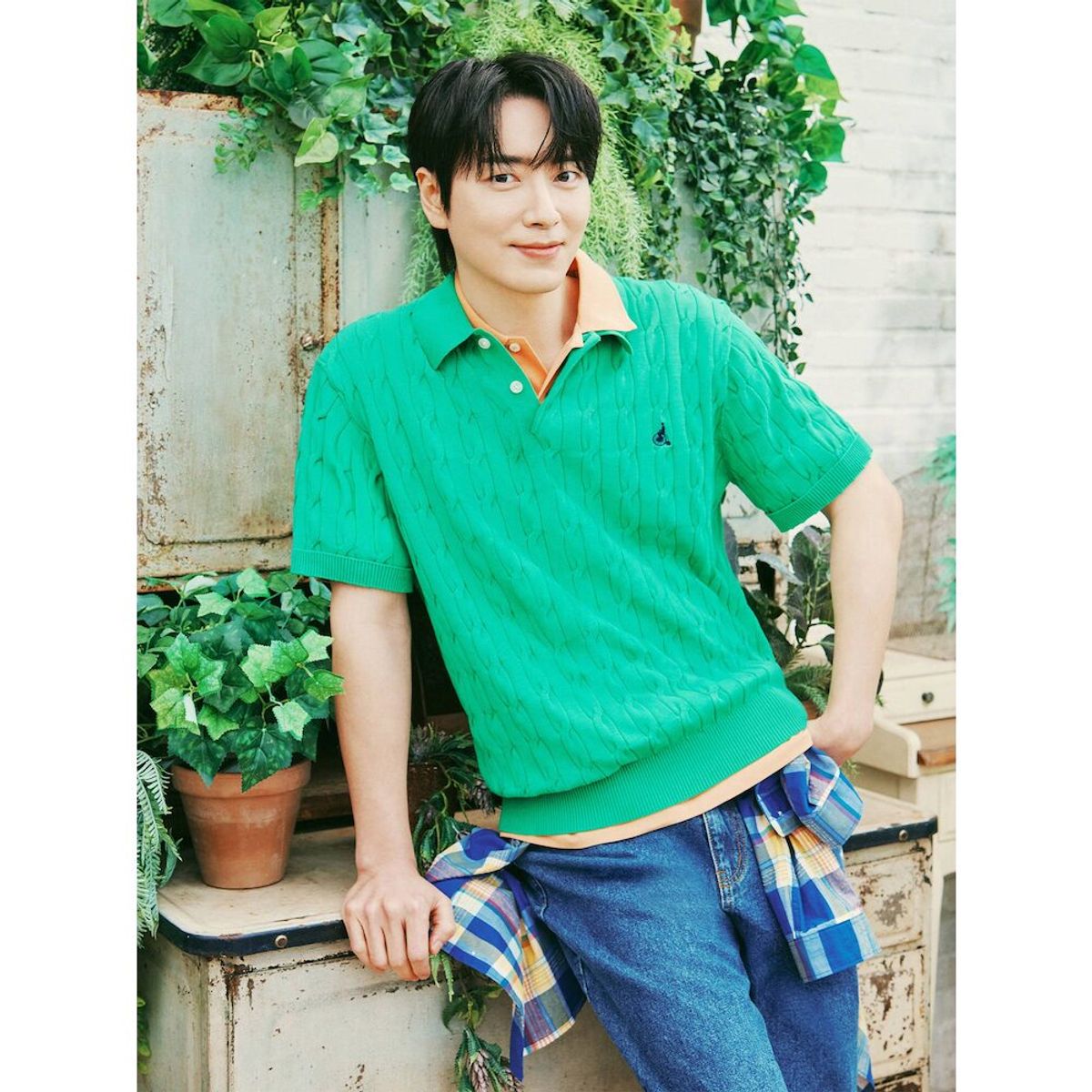 빈폴 멘(BEANPOLE MEN) [빈폴솔솔니트] 케이블 칼라넥 니트  애플 그린